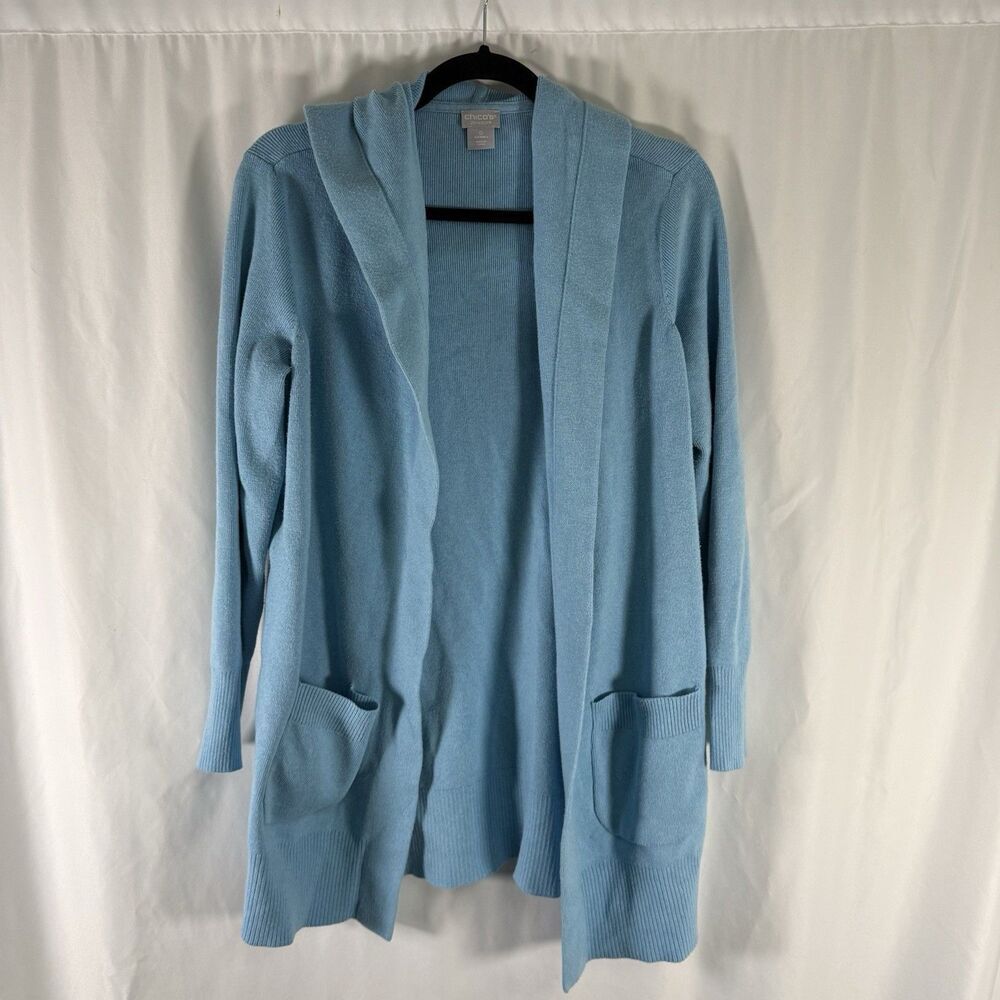 Chico's Cardigan Women's Small Blue Open Front Long Sleeve Collared